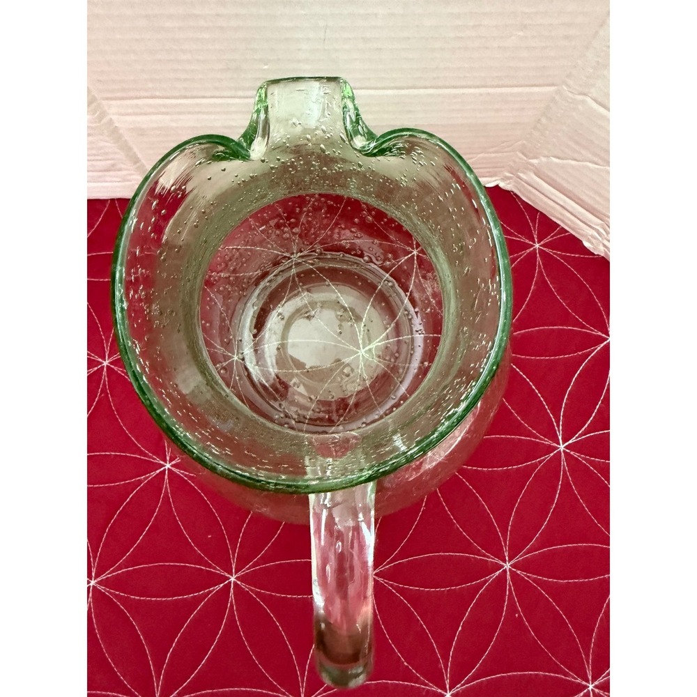 Vtg Hand Blown Light Green Seeded Bubble Glass Pitcher Round Belly Water Carafe - Picture 5 of 6